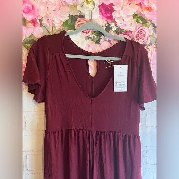 Knit Maternity Maroon Flutter Short Sleeve Isabel pant Jumpsuit medium - Picture 6 of 9